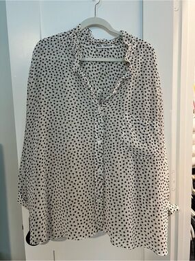 Zara Black Polka Dot White Button-Down Shirt